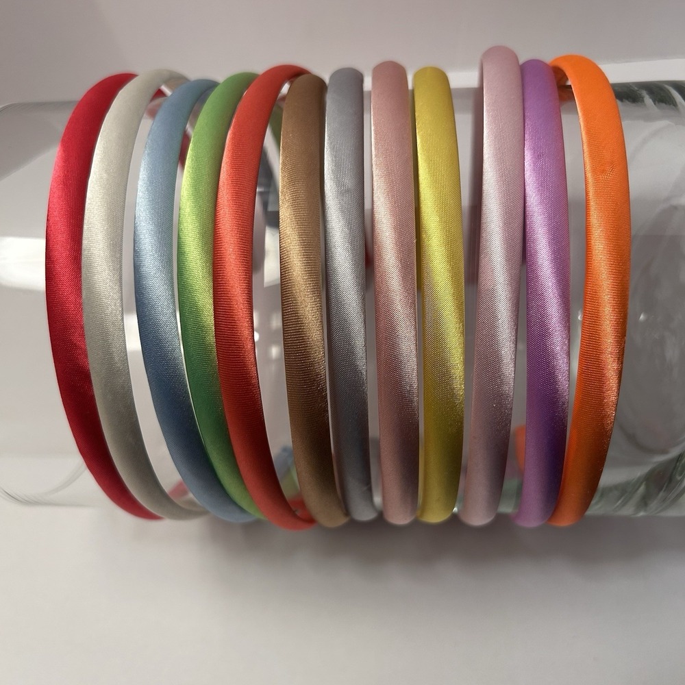 Thin 8-9mm Solid Satin Headbands Craft DYI Hair Hoop/Band Pack of 12